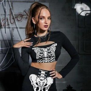 ISO: Shein Cut Out Skeleton Print Crop Tee